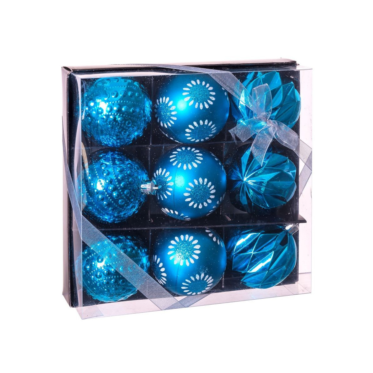 S 9 boules décorées bleu 8 x 8 x 6 cm