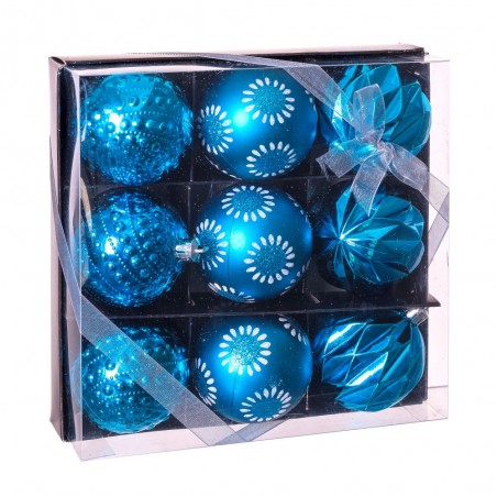 S 9 boules décorées bleu 8 x 8 x 6 cm