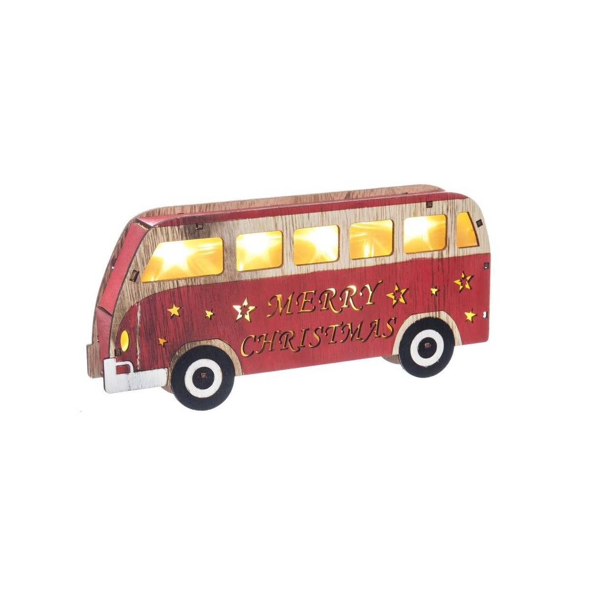 Bus avec éclairage led en bois 20 x 3 x 10 cm