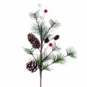 Branche de houx avec pommes de pin et neige, 50 cm