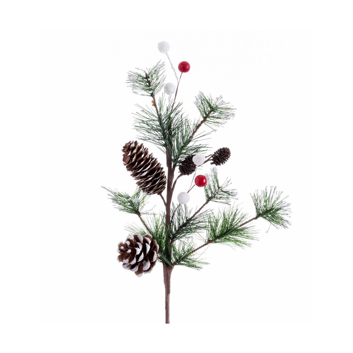 Branche de houx avec pommes de pin et neige, 50 cm