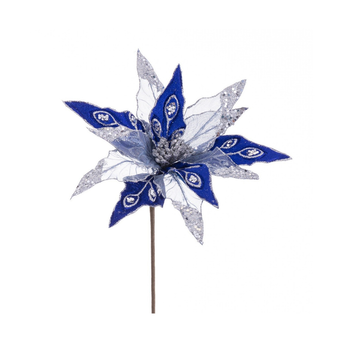 Poinsettia tissu bleu argent 55 x 30 cm