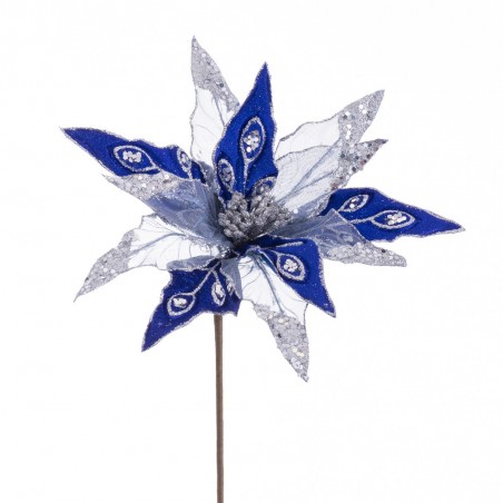 Poinsettia tissu bleu argent 55 x 30 cm