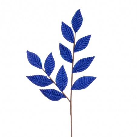 Branche 11 feuilles tissu bleu canard 64 cm