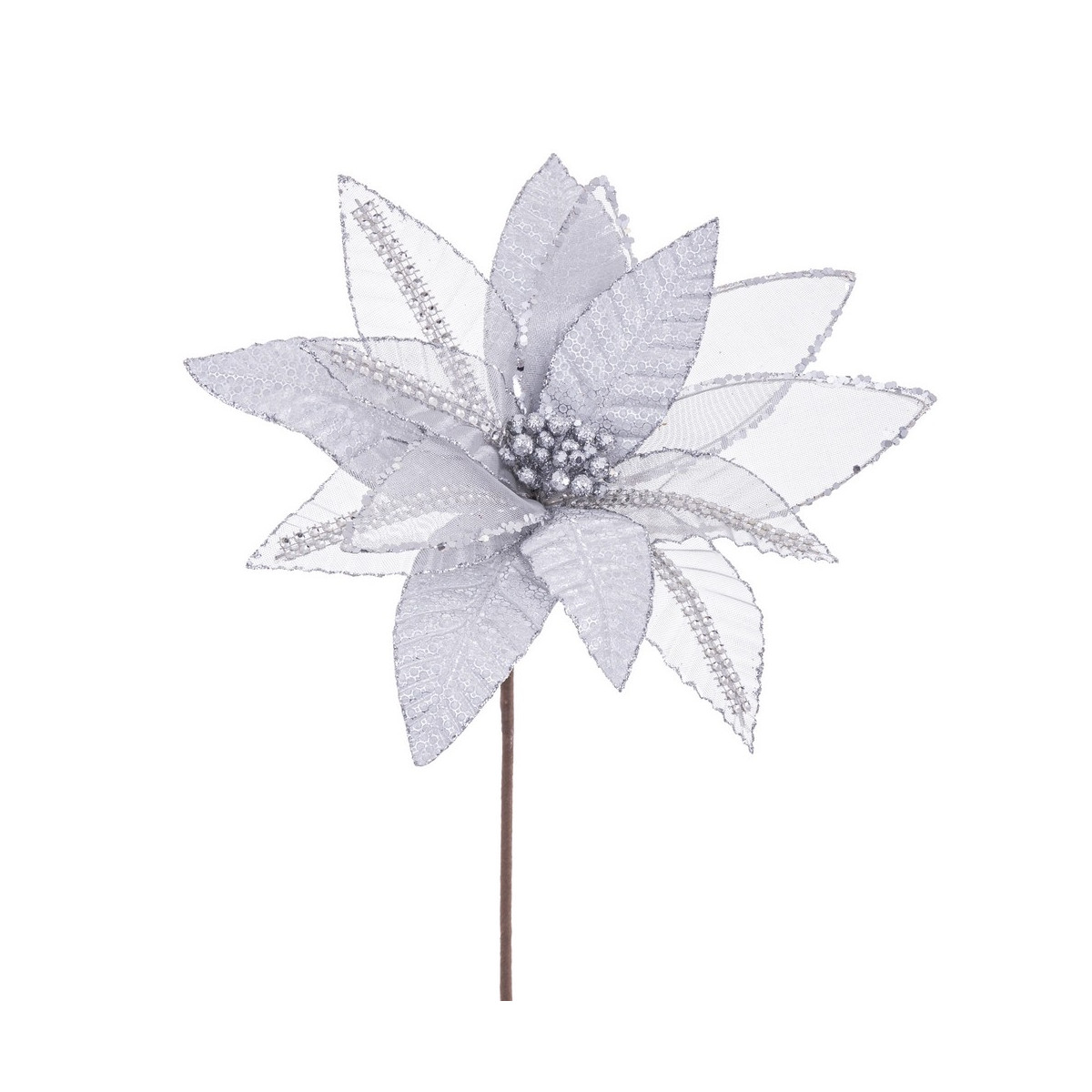 Fleur poinsettia argent 50 x 28 cm