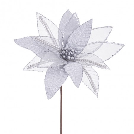Fleur poinsettia argent 50 x 28 cm