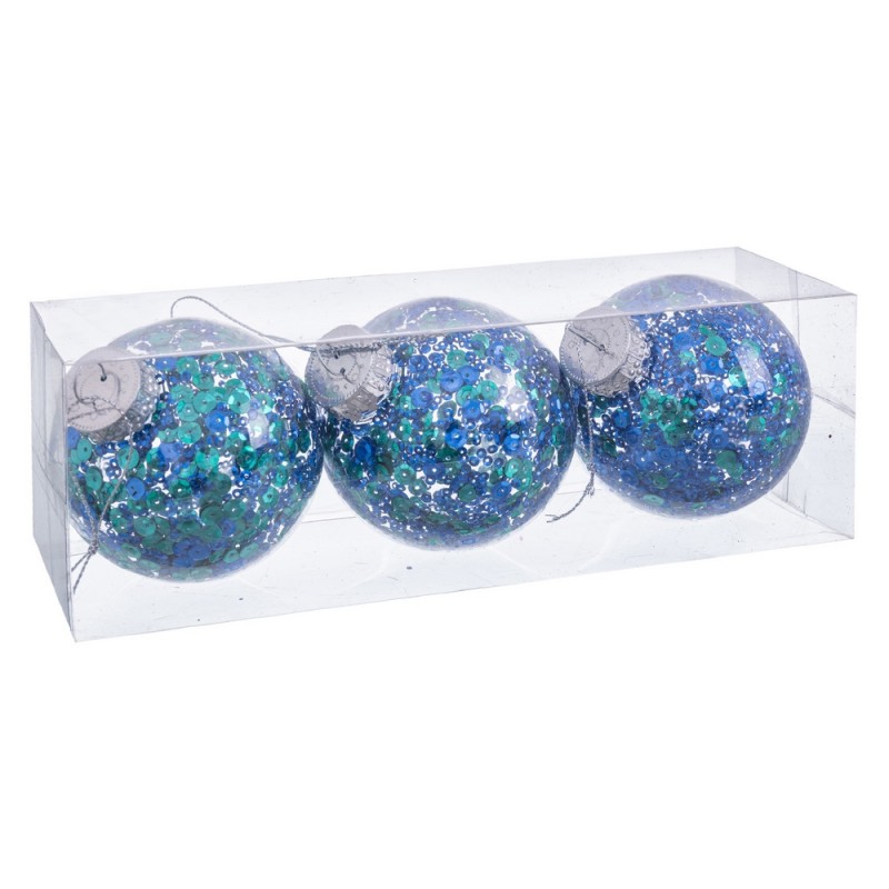 S 3 boules bleu vert transparentes 8 x 8 x 8 cm