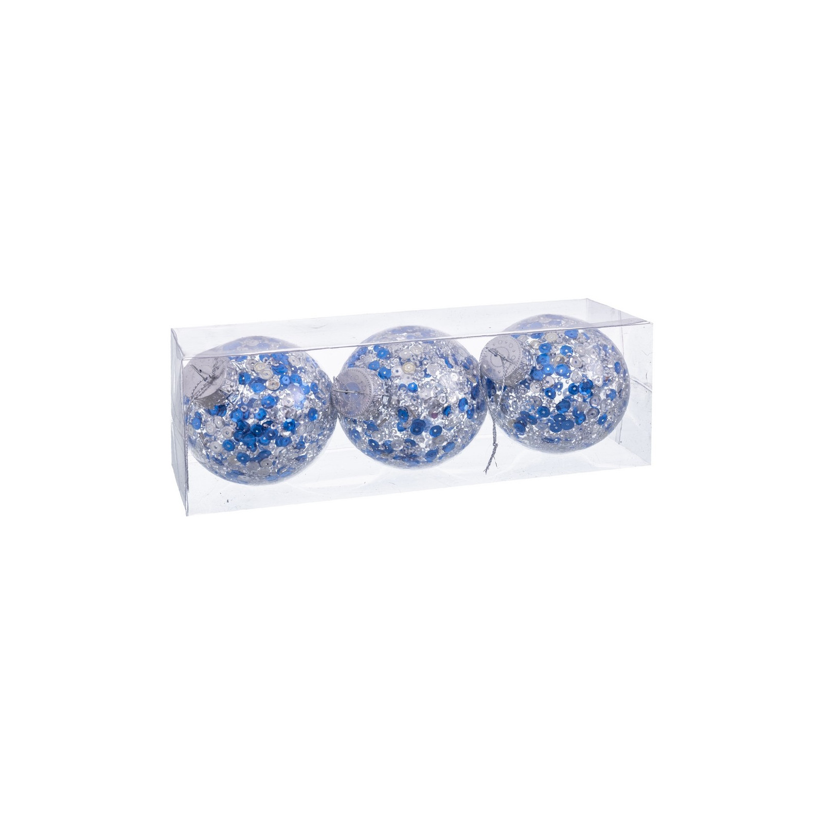 S 3 boules transparentes argent bleu 8 x 8 x 8 cm
