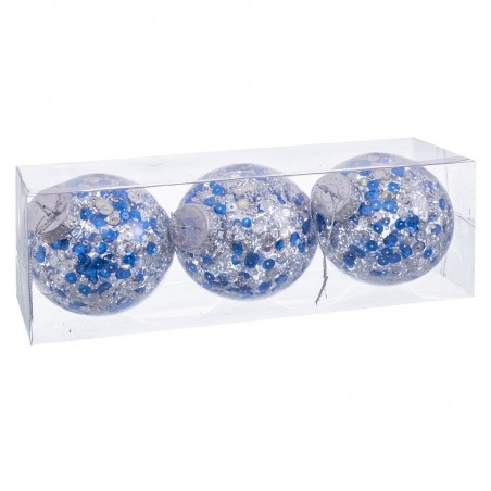 S 3 boules transparentes argent bleu 8 x 8 x 8 cm