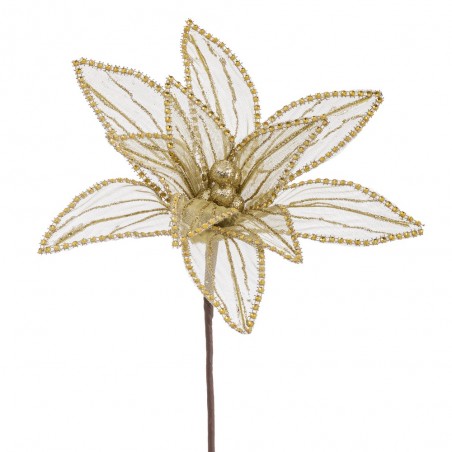 Fleur poinsettia tissu doré 25 x 65 cm