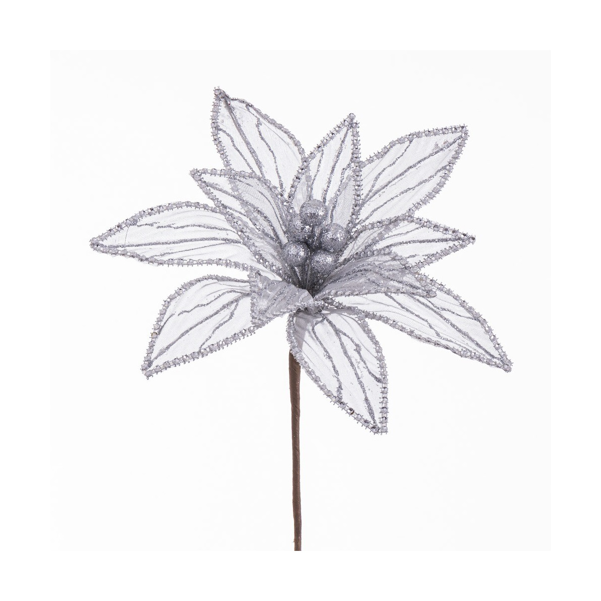 Fleur poinsettia en tissu argent 25 x 65 cm