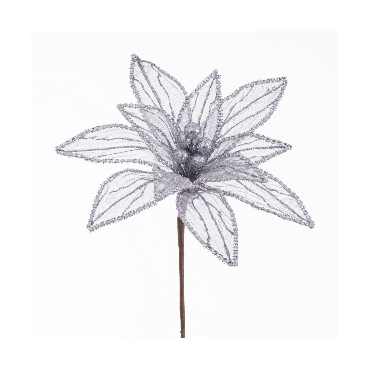 Fleur poinsettia tissu argent 25 x 65 cm