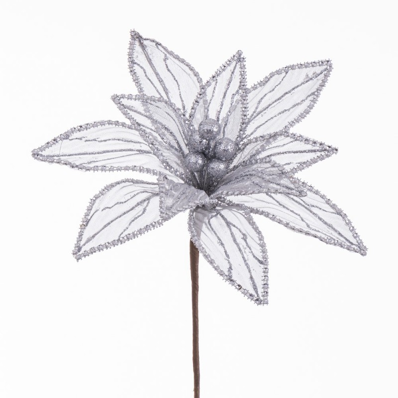 Fleur poinsettia en tissu argent 25 x 65 cm