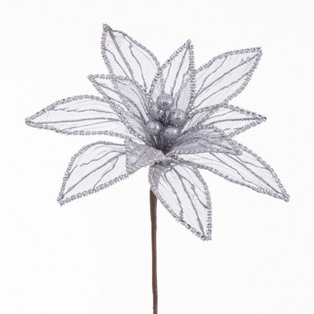 Fleur poinsettia en tissu argent 25 x 65 cm
