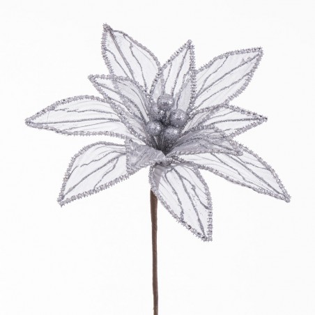 Fleur poinsettia tissu argent 25 x 65 cm