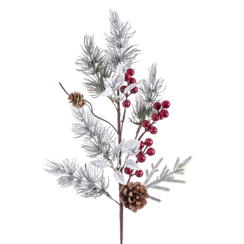 Branche de houx neige rouge 60 cm