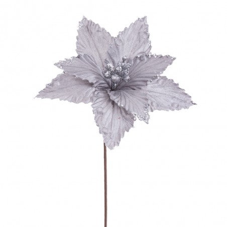 Poinsettia tissu argent 20 x 40 cm