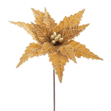 Fleur poinsettia tissu or 35 x 58 cm