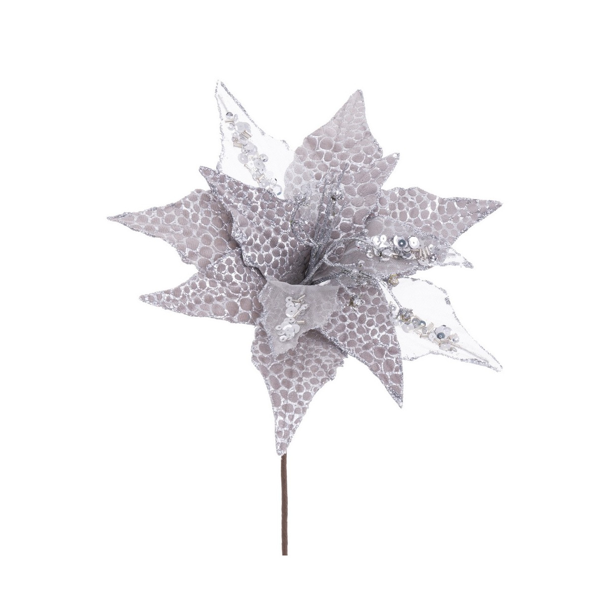 Fleur poinsettia en tissu argent 25 x 44 cm