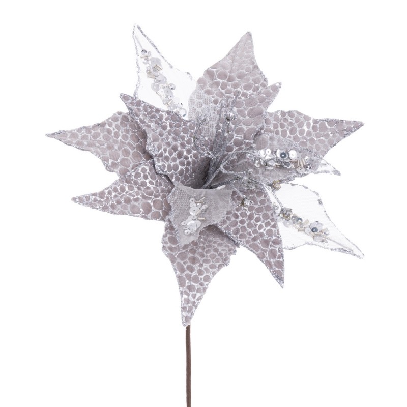 Fleur poinsettia en tissu argent 25 x 44 cm