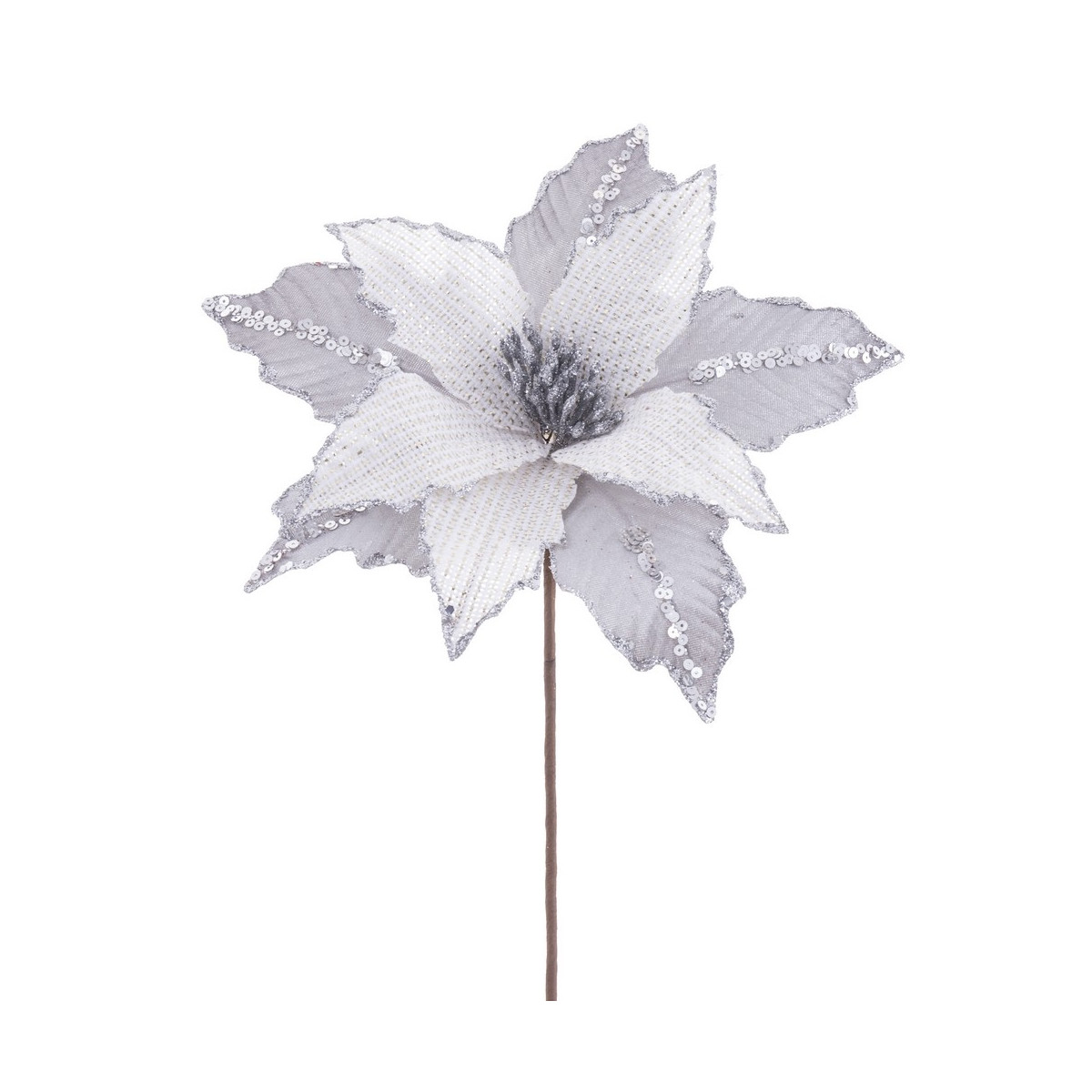 Fleur poinsettia tissu argent 28 x 44 cm