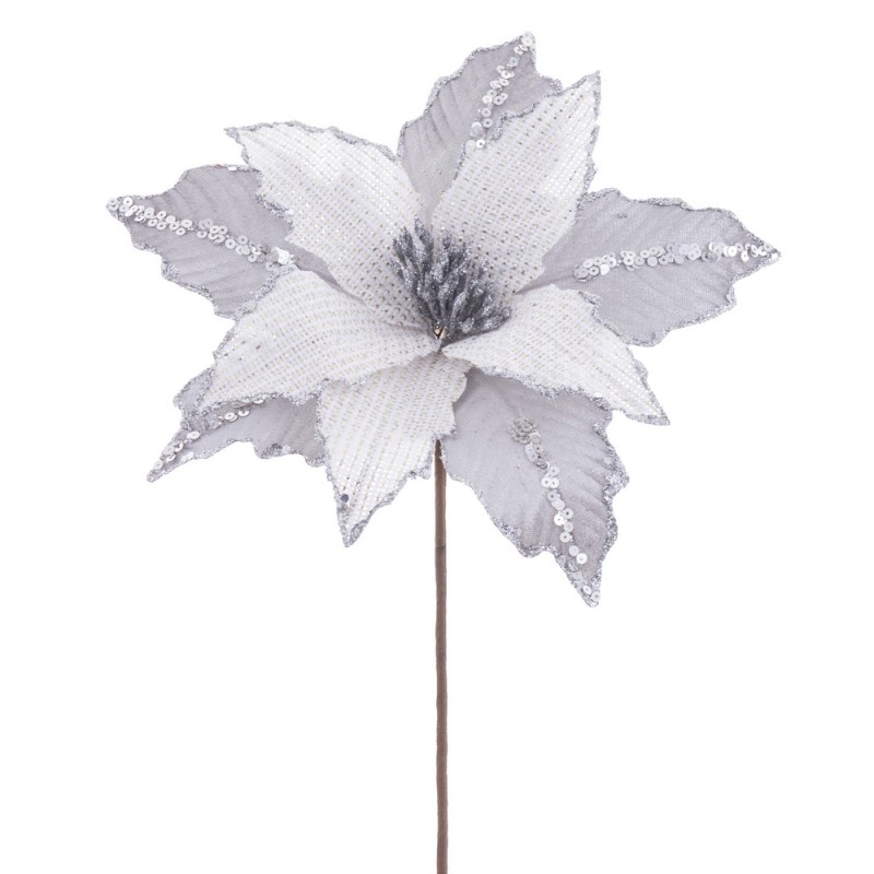 Fleur poinsettia tissu argent 28 x 44 cm