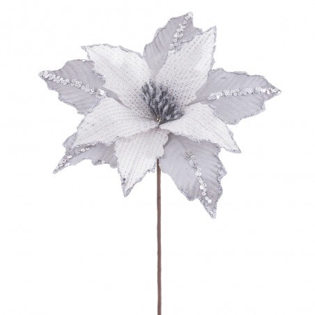 Fleur poinsettia tissu argent 28 x 44 cm