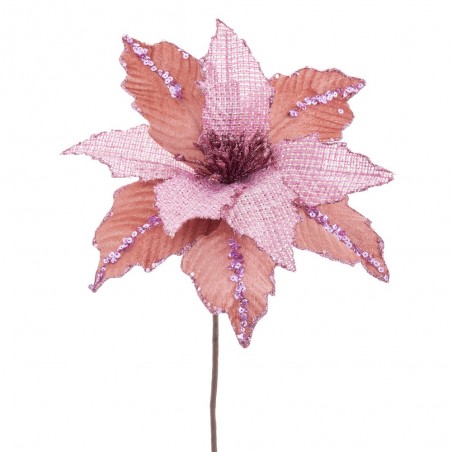 Fleur ''poinsettia'' tissu rose 28 x 44 cm