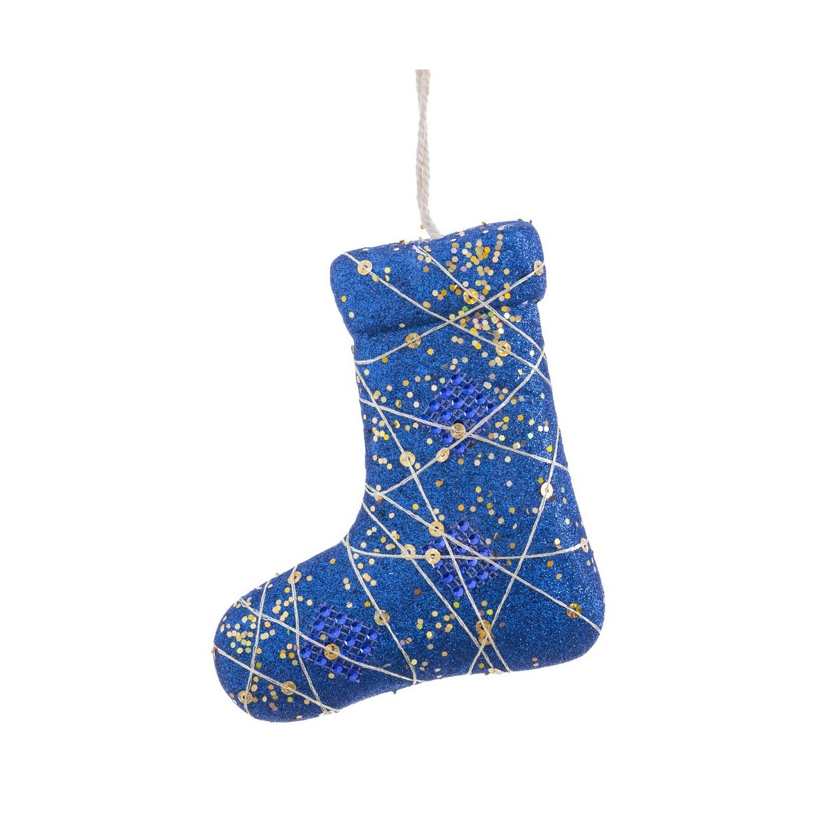 Pendentif botte polyfoam bleu or 13 x 15 cm