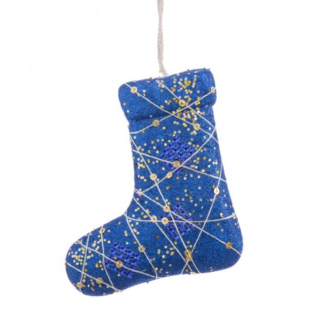 Pendentif botte polyfoam bleu or 13 x 15 cm