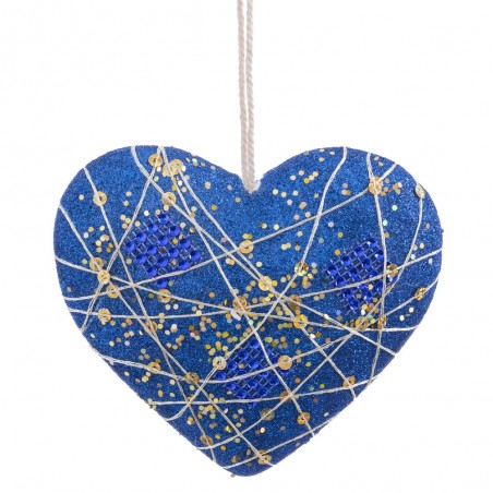 Pendentif coeur polyfoam bleu or 13 cm