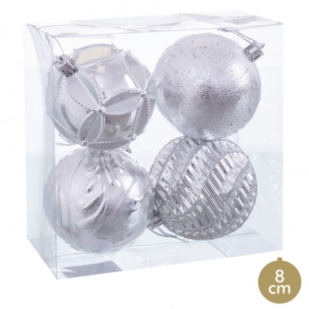 S 4 boules argentées 8 x 8 x 8 cm
