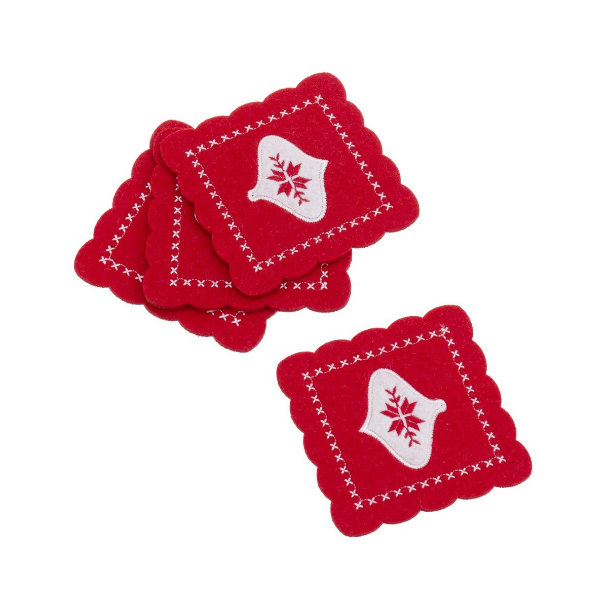 S 4 sous-verres en feutre rouge brodé