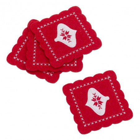S 4 sous-verres en feutre rouge brodé