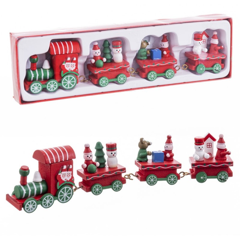 Train locomotive + 3 wagons en bois 25 50 x 7 50 x 3 cm