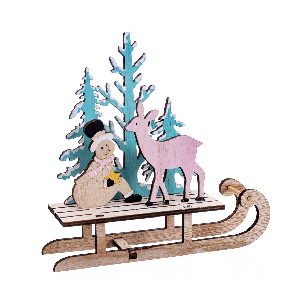 Ski en bois bonhomme de neige 19,50 x 5,50 x 18,50 cm