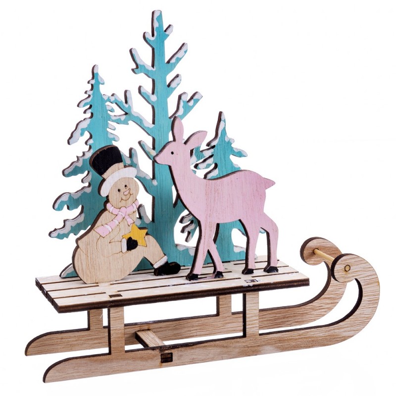 Ski en bois bonhomme de neige 19,50 x 5,50 x 18,50 cm