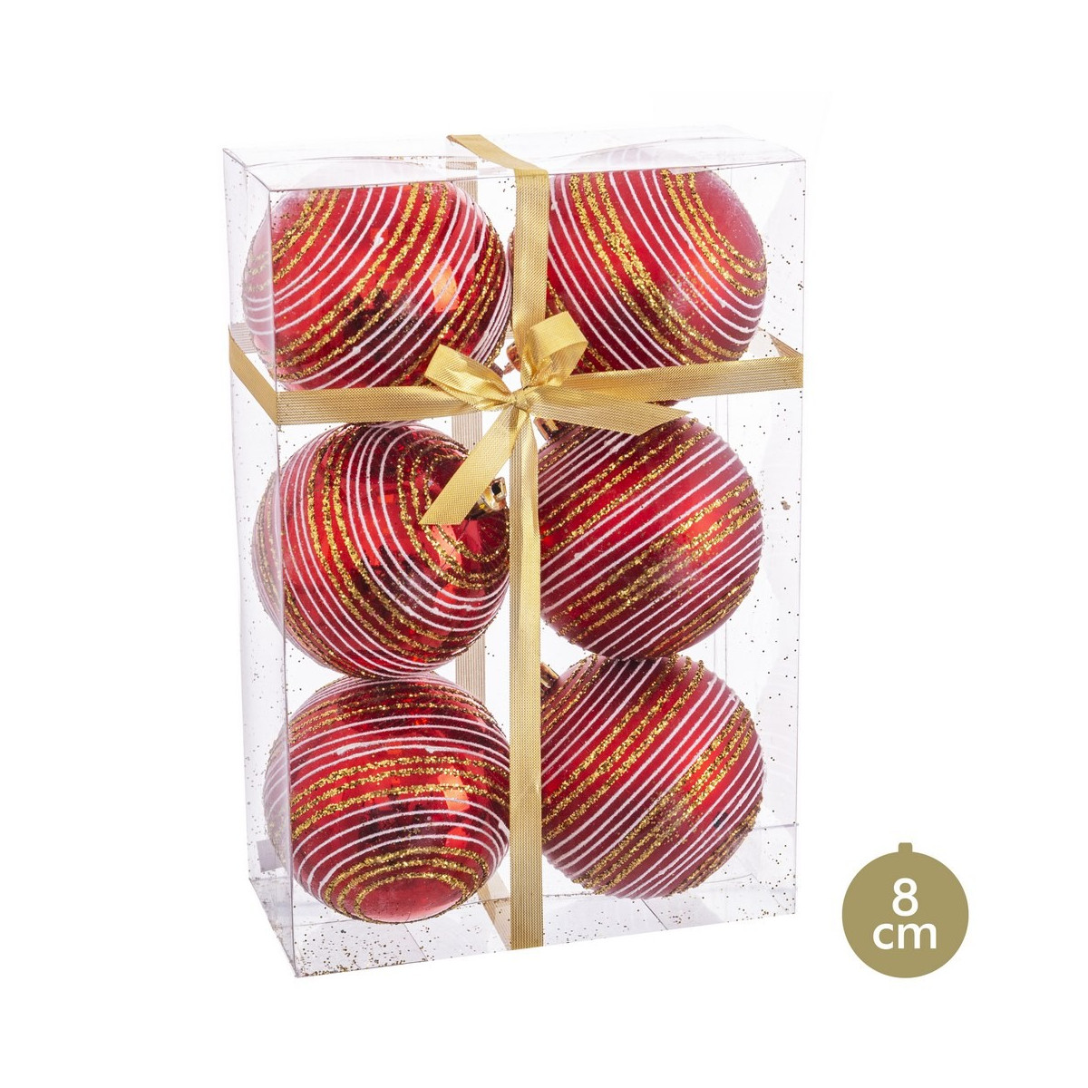 S 6 boules spirales rouges 8 x 8 x 8 cm