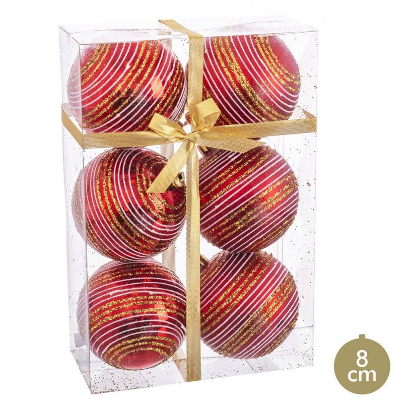 S 6 boules spirales rouges 8 x 8 x 8 cm