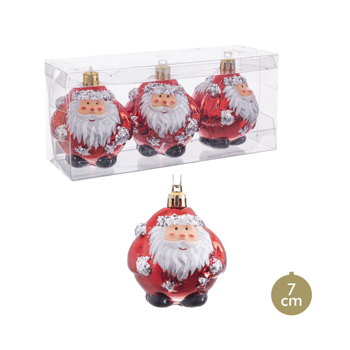 S 3 boules de père noël rouges 7 x 7 x 7 cm