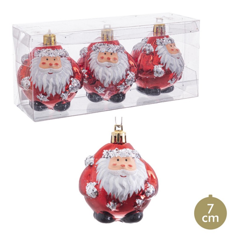 S 3 boules de père noël rouges 7 x 7 x 7 cm