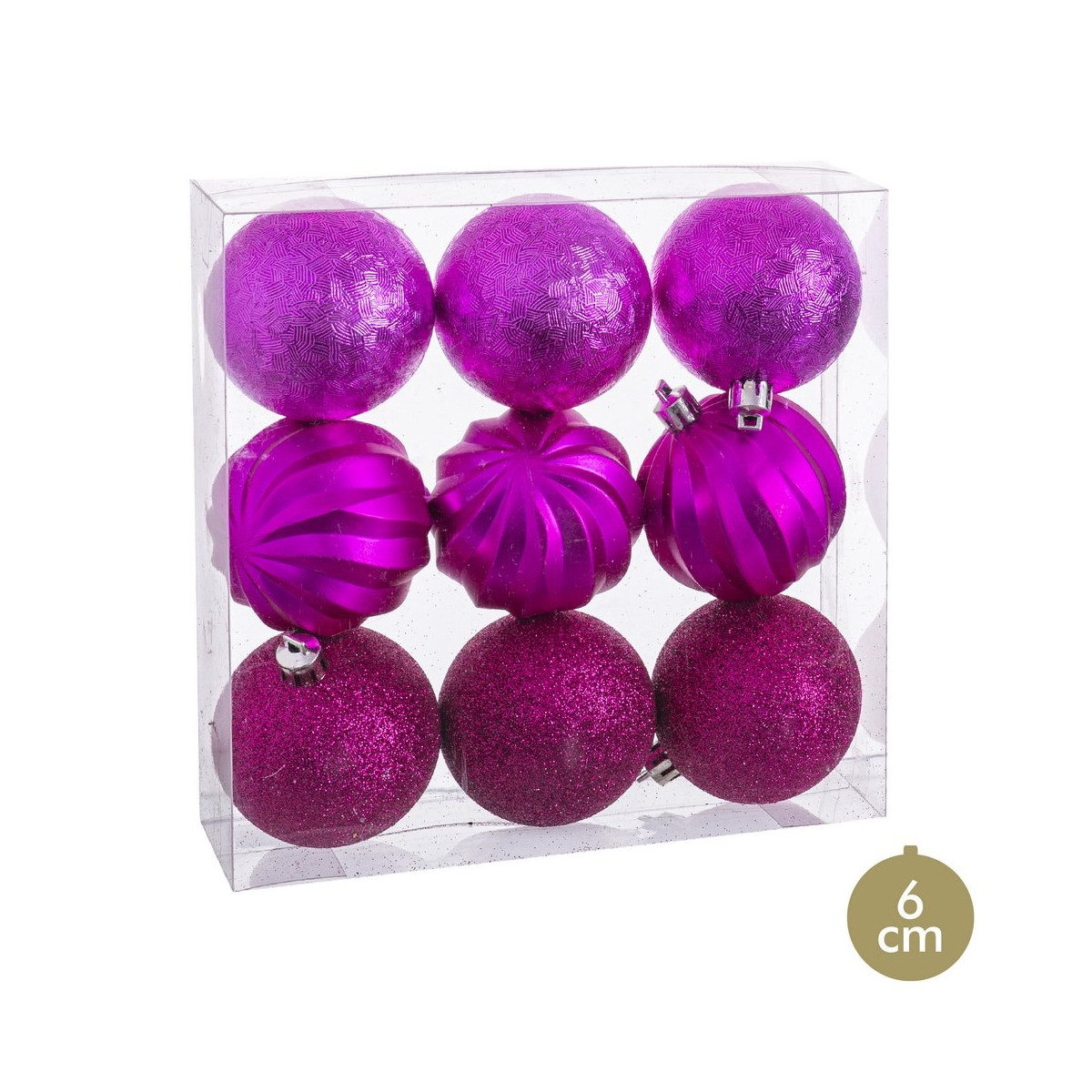 9 boules formes fuchsia 6 x 6 x 6 cm