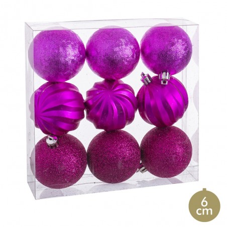 9 boules formes fuchsia 6 x 6 x 6 cm