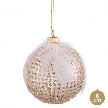 Boule décorée plume 8 x 8 x 8 cm