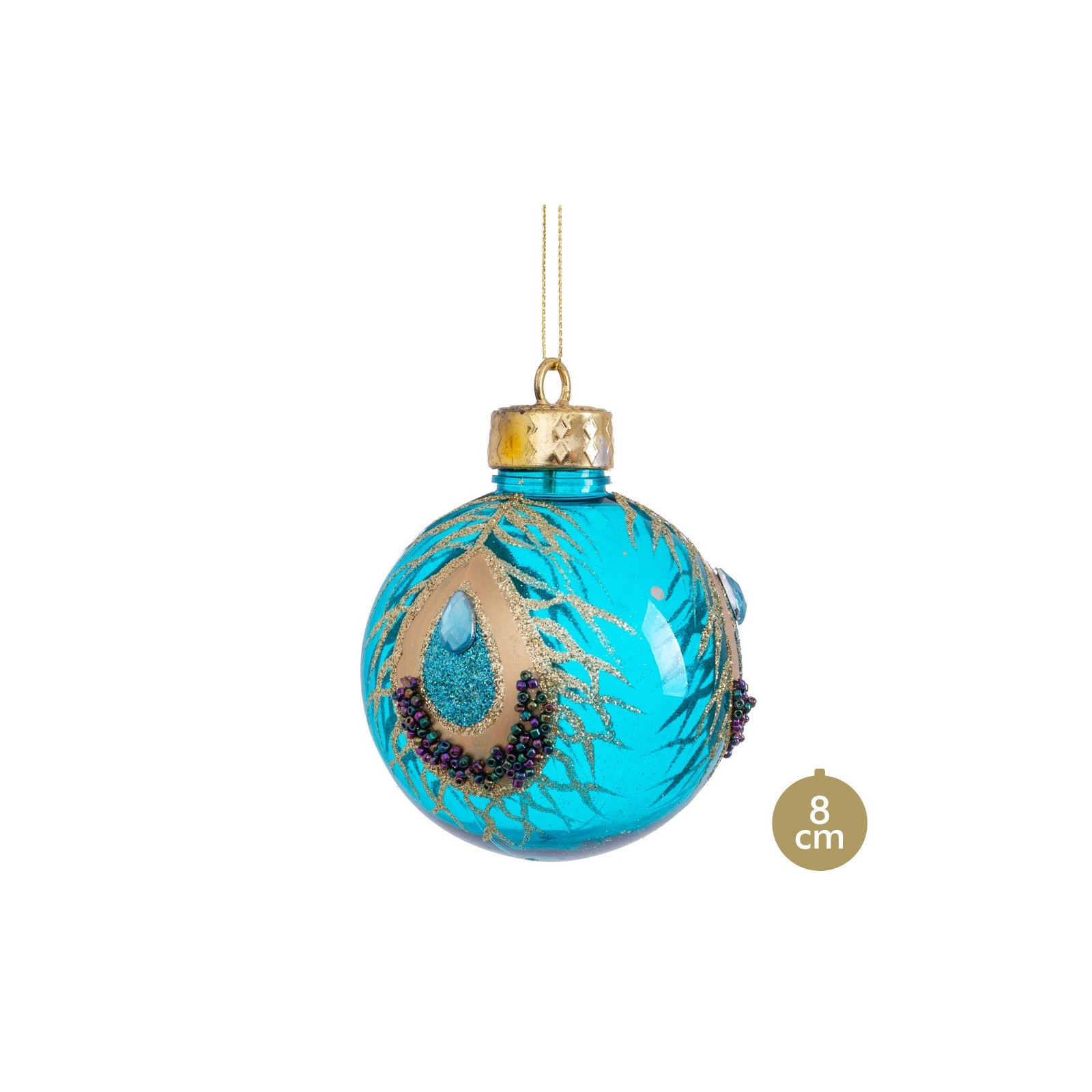 Boule décorée turquoise 8 x 8 x 8 cm