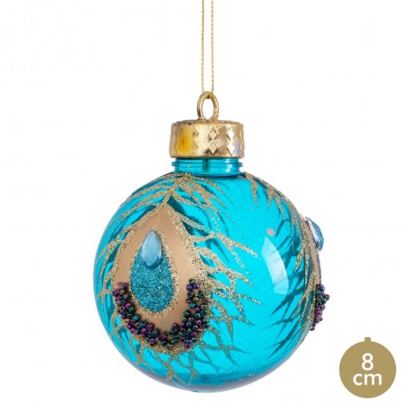 Boule décorée turquoise 8 x 8 x 8 cm