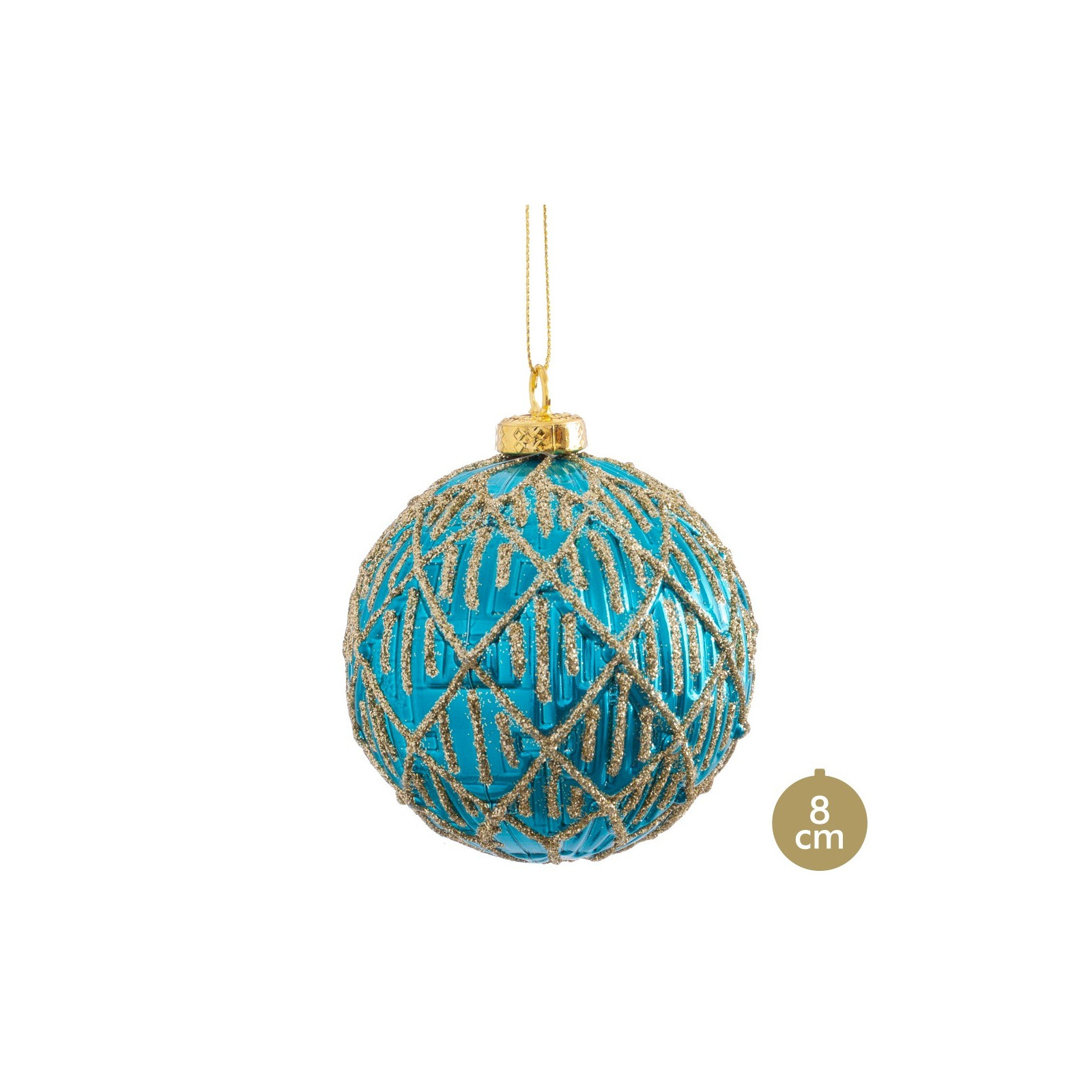 Boule décorée turquoise 8 x 8 x 8 cm
