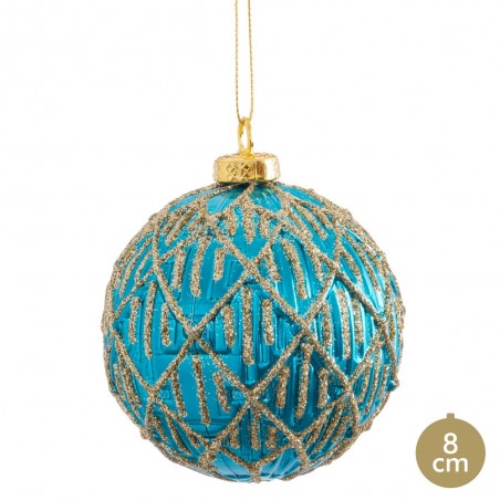 Boule décorée turquoise 8 x 8 x 8 cm