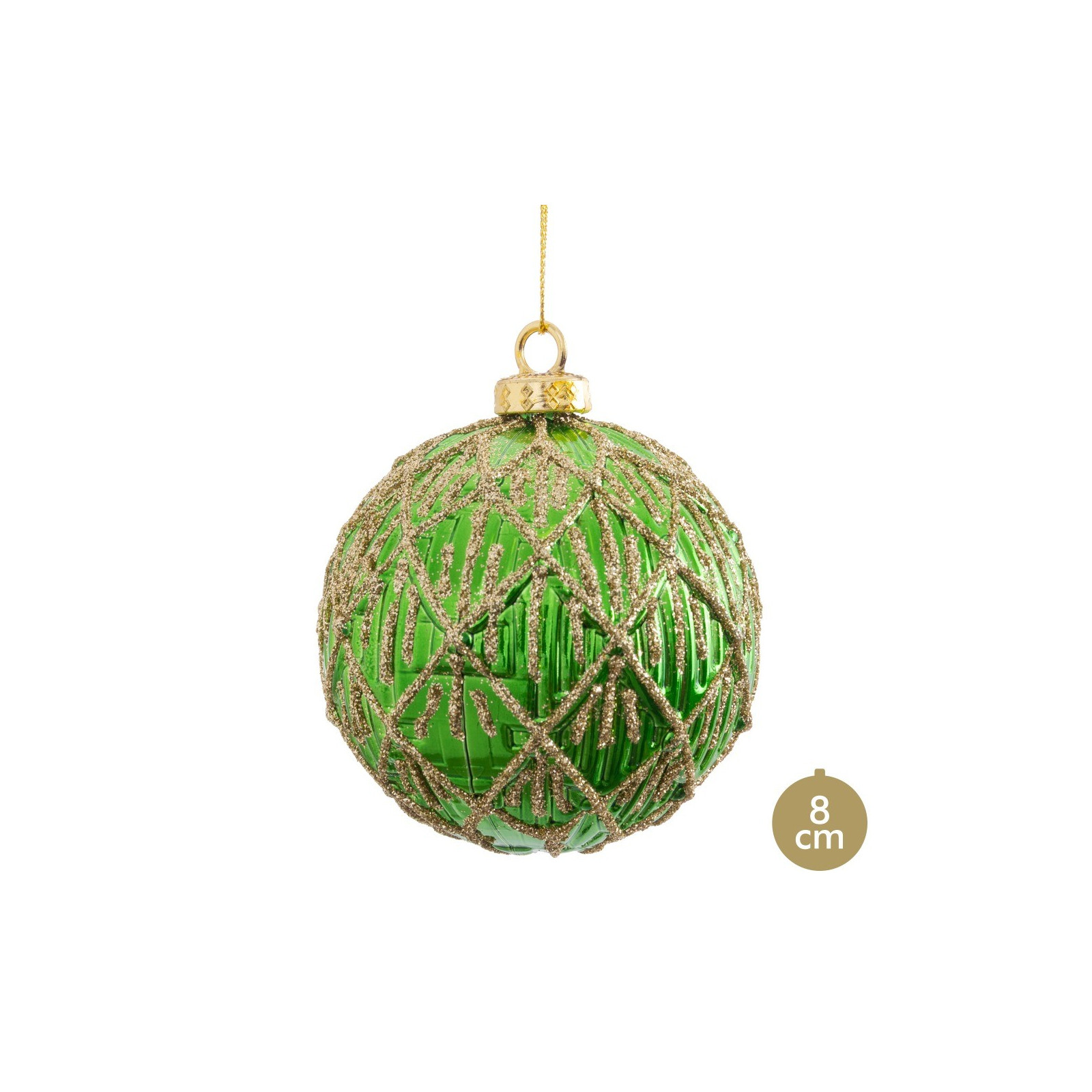 Boule verte décorée 8 x 8 x 8 cm