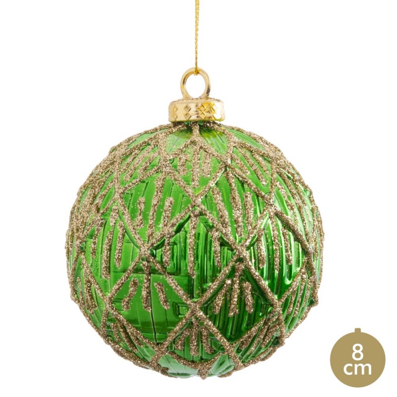 Boule verte décorée 8 x 8 x 8 cm